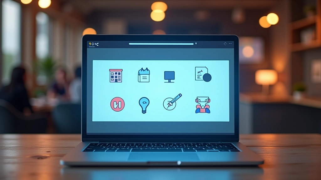 Pantalla de navegador mostrando sitio web con iconos animados en diferentes estados de movimiento